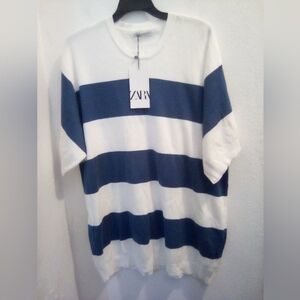 Zara Men's 100% Cotton Nautical Stripped Short Sleeve Tee Size XL